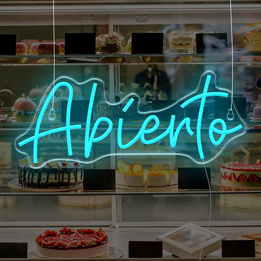 Letrero neón LED abierto para fachada de tienda o negocio