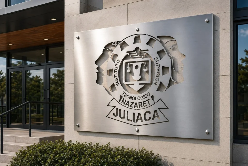 Logo calado en acero inoxidable con luz LED de fondo